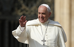 Pope Francis greets crowd during general audience in St. Peter's Square at Vatican